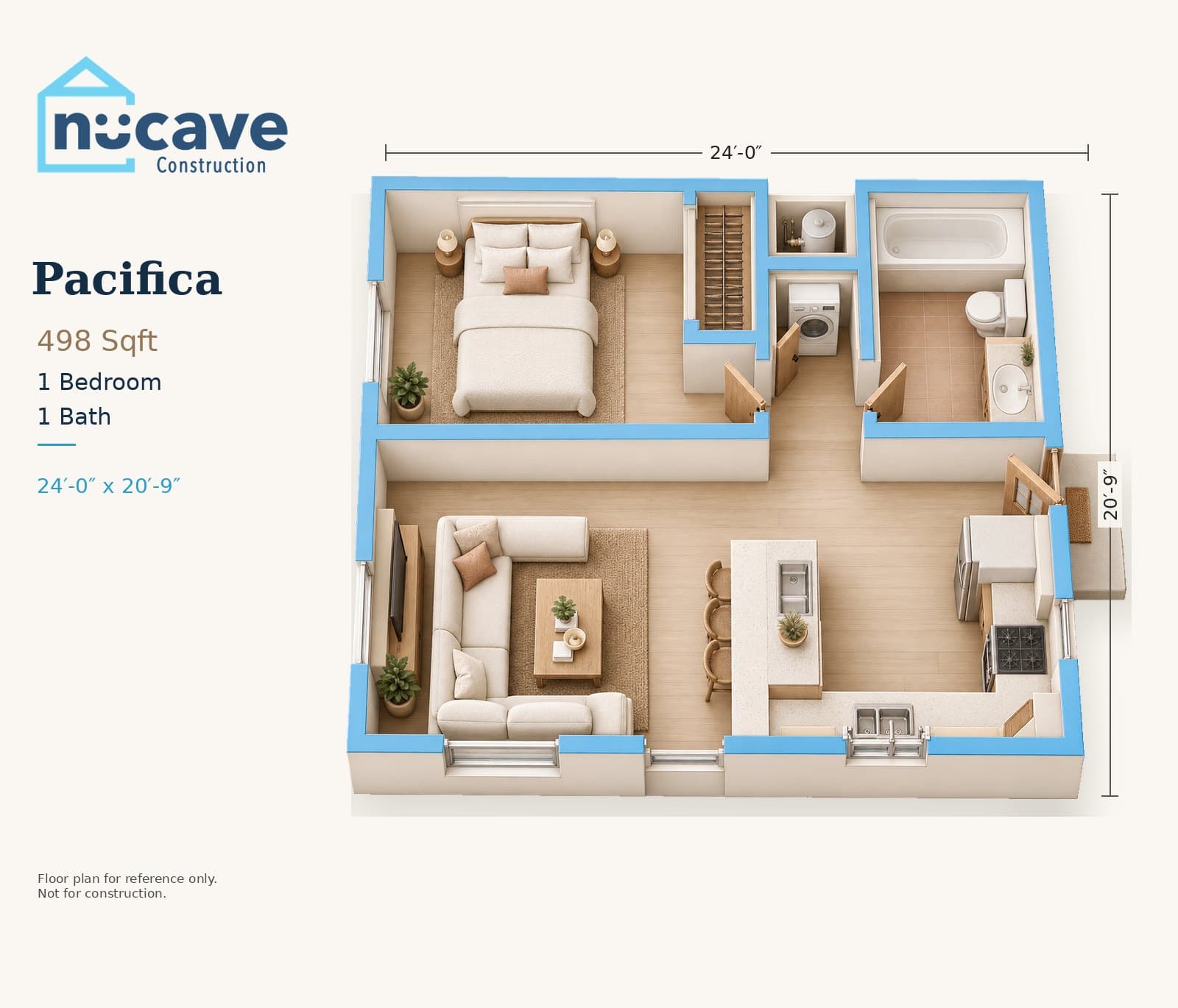 Pacifica ADU floor plan: 1 bedroom, 1 bath, 498 sq ft