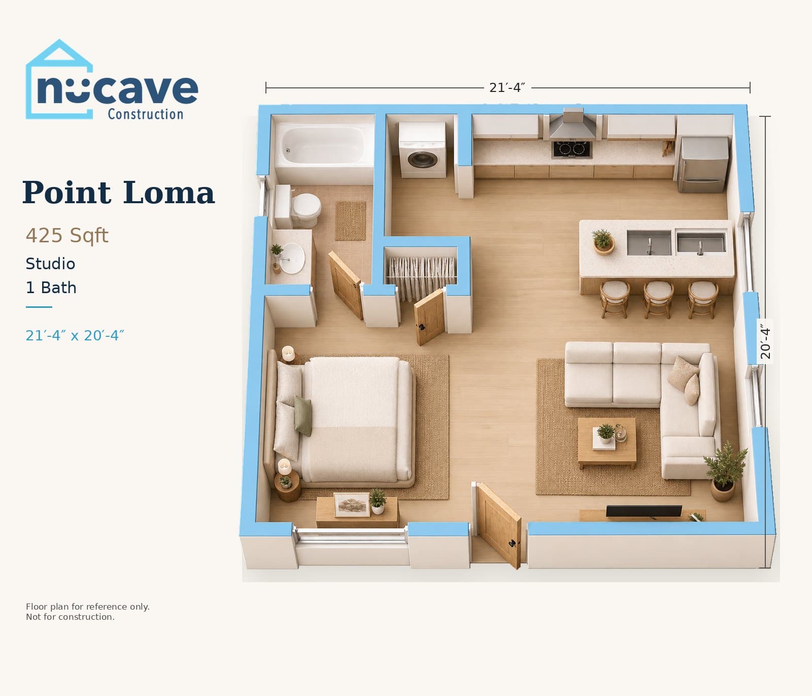 Point Loma ADU floor plan: studio, 1 bath, 425 sq ft